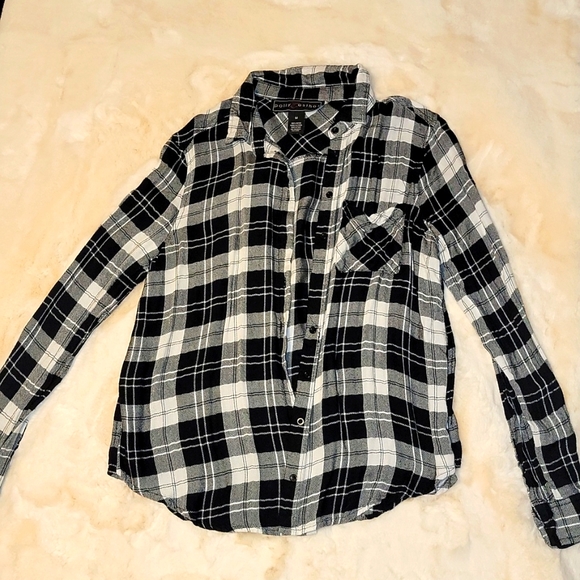 Polly & Esther Tops - Polly Esther Plaid Shirt, Size M Color, black and white